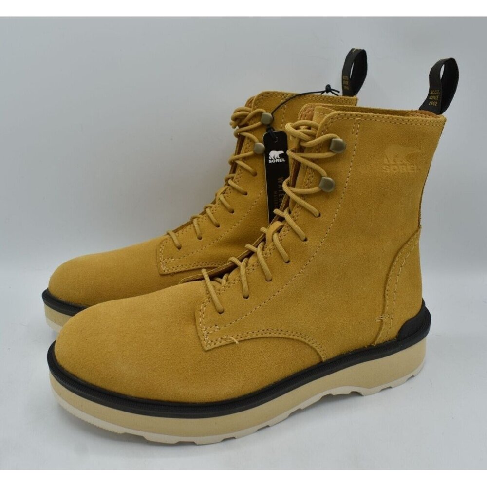 Sorel Womens Size 9.5 Hi-Line Geo Yellow Lace Waterproof Suede Combat Boots